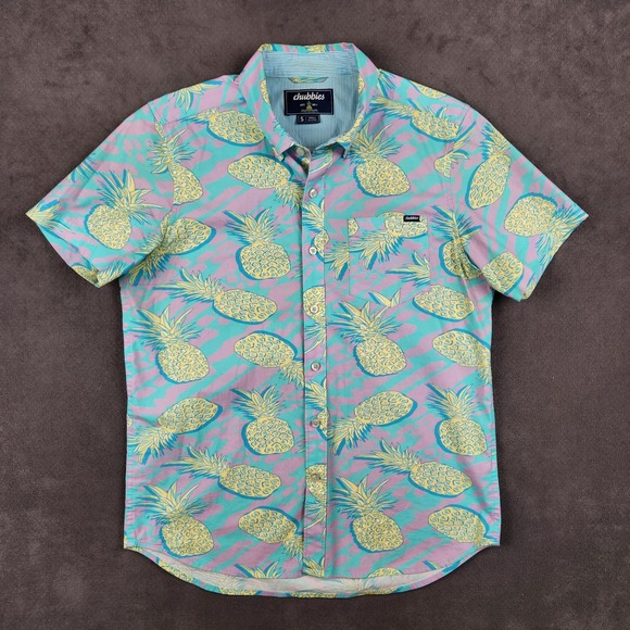 chubbies Other - Chubbies Shirt Mens Small Blue Pineapple‎ All Over Print Short Sleeve Button Up